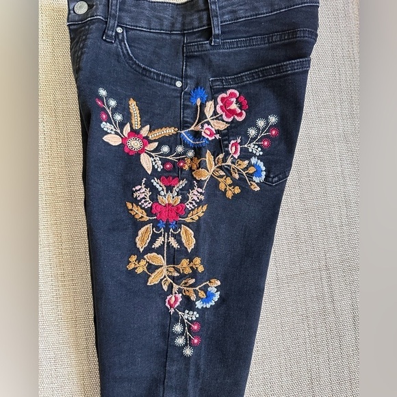 Top Shop MOTO JAMIE Faded Black W/ Floral Embroidery Ankle High Waist Stretch - Picture 5 of 10